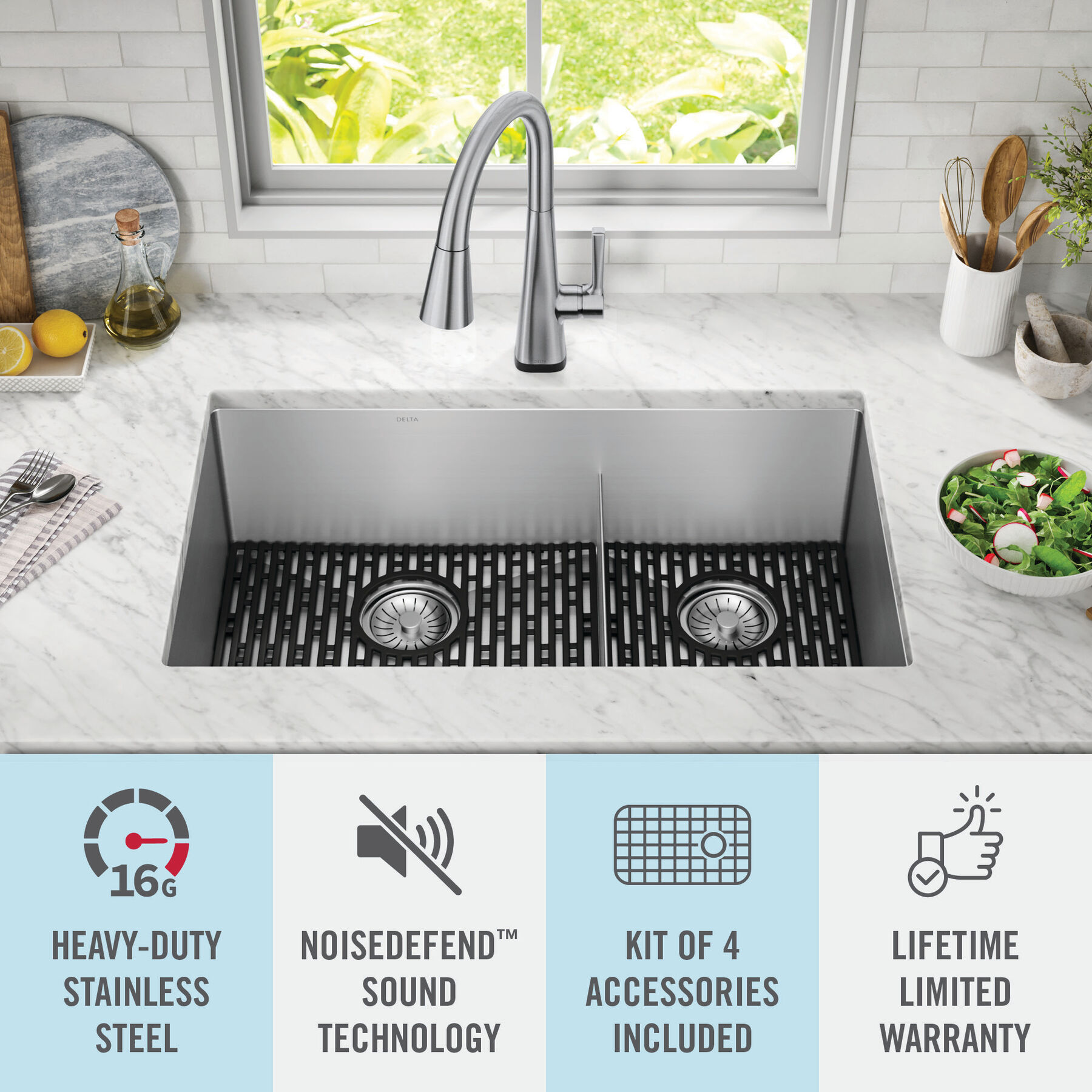 32” Undermount Stainless Steel Double Bowl Kitchen Sink with Accessories, image 16